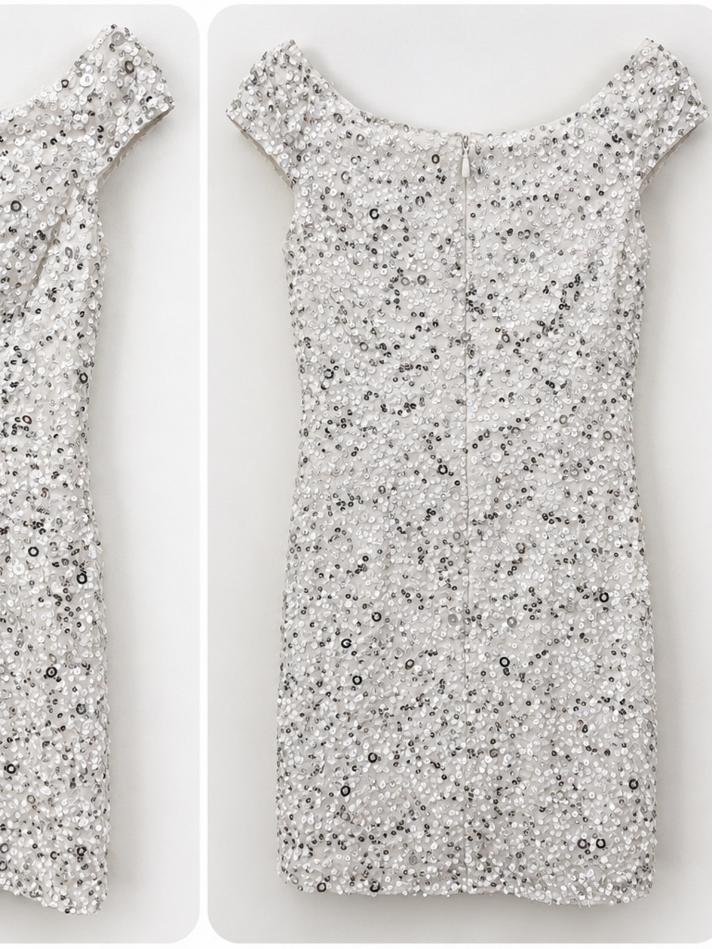 Adrianna Papell Ivory Silver Sequin Cocktail Dress Size 2 Bridal